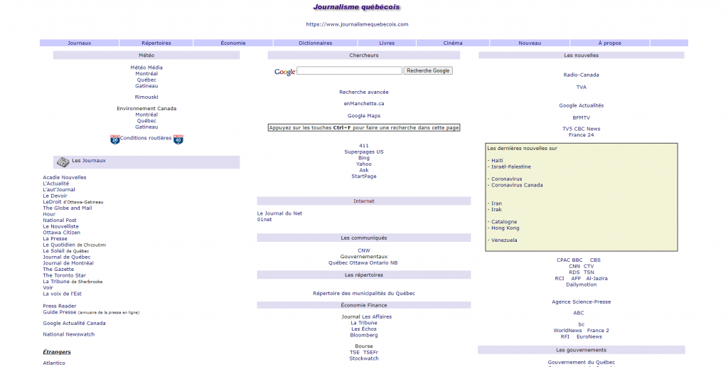 Page d'accueil de journalismequebecois.com