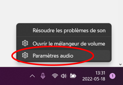 Paramètres audio de Windows