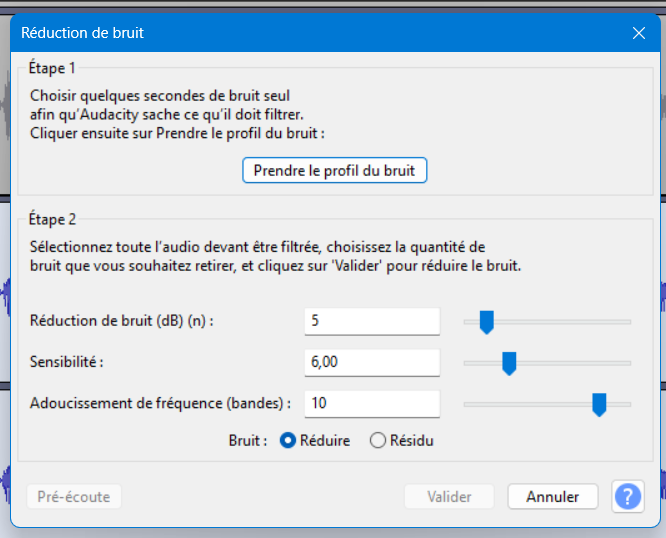 Réduction de bruit dans Audacity