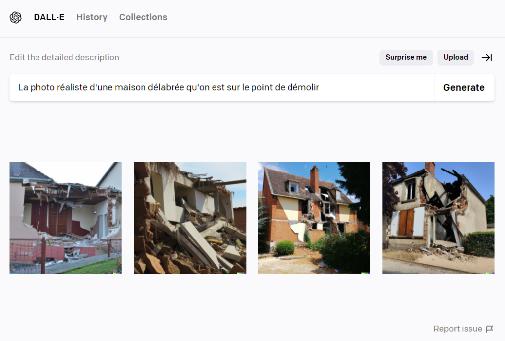 DALL·E 2 a créé des photos de maisons délabrées qu'on est sur le point de démolir