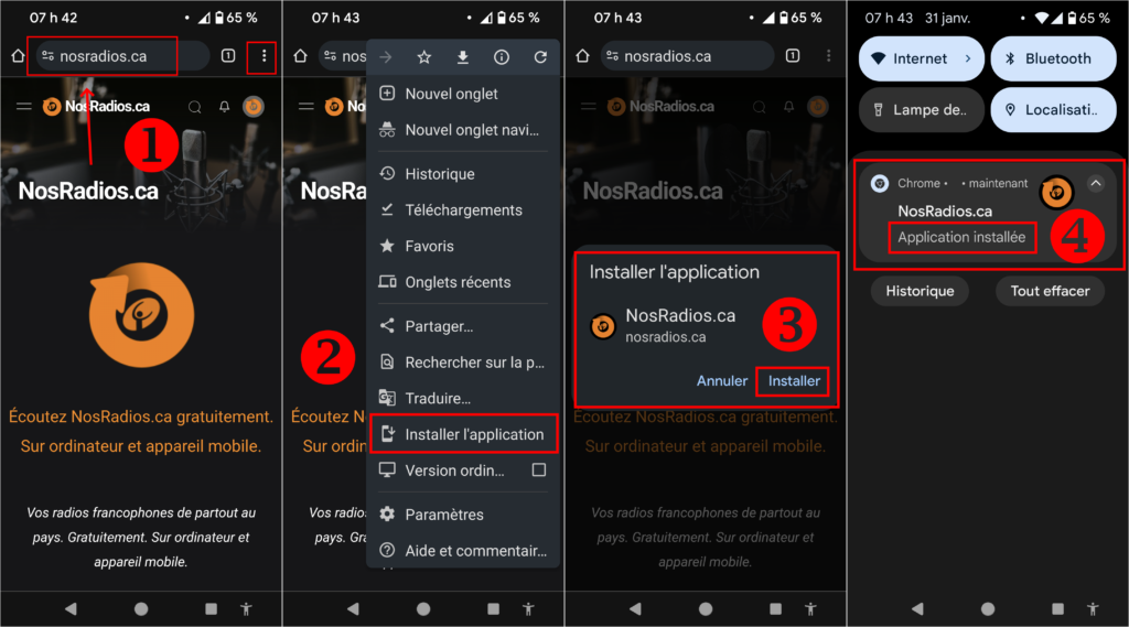 Installez NosRadios.ca comme Progressive Web App sur votre appareil mobile