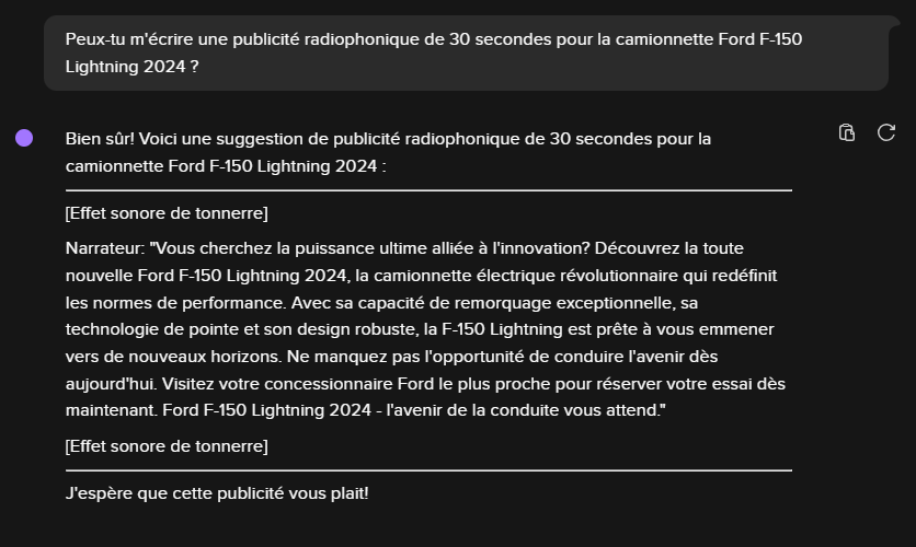 Une fausse publicité radio sur la camionnette Ford F-150 Lightning 2024