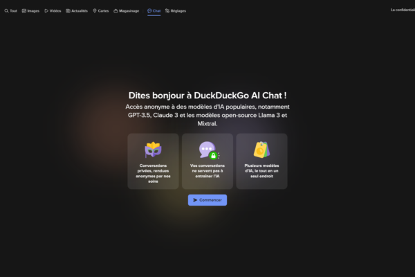 La page d'accueil du service de robots conversationnels de DuckDuckGo